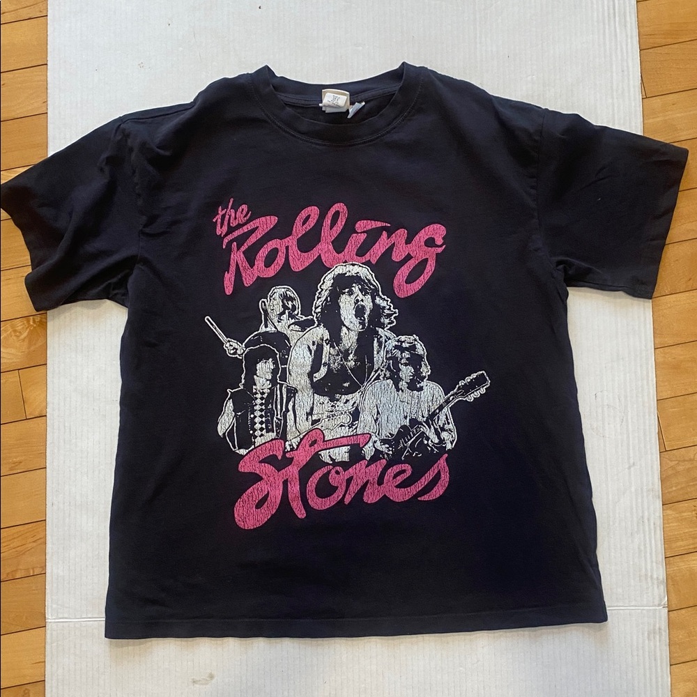 H&M ‘ROLLING STONES’ Black & Pink Graphic crew neck cotton T-Shirt Size Small - Picture 10 of 11